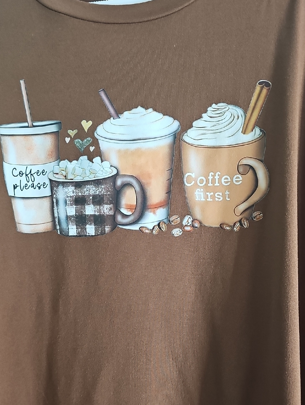 SHEIN Brown Long Sleeve Coffee Graphic Tee - Picture 2 of 4